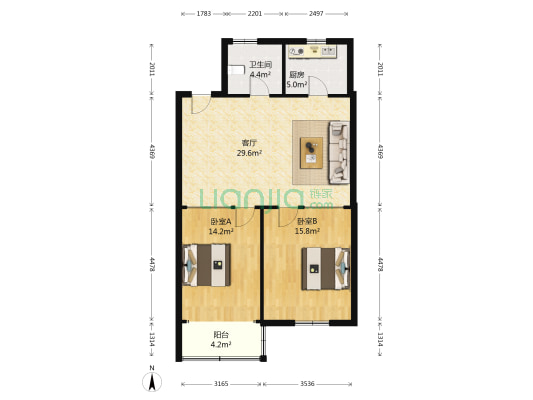 汉中苑 2室1厅1卫 94平方