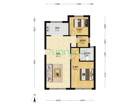 济高海棠郡 2室1厅1卫 83平方