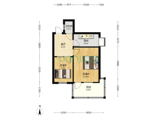 展览路25号公交院 2室1厅1卫 45平方