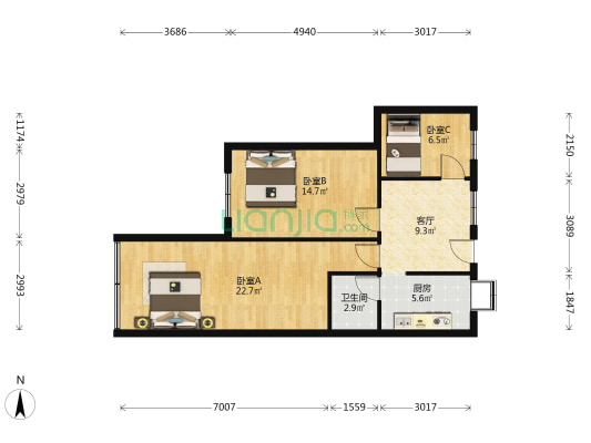 唐蔡路8号 3室1厅1卫 65平方