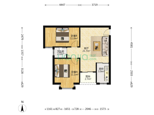 团范新家园 2室1厅1卫 63平方