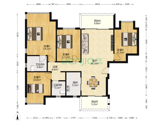 龙湖春江天镜江澜 4室1厅2卫 143平方