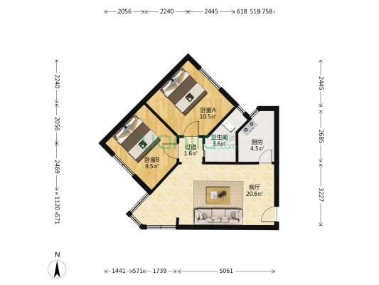 师友路3号 2室1厅1卫 55平方