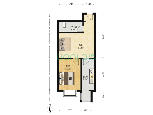 御花园 1室1厅1卫 56平方