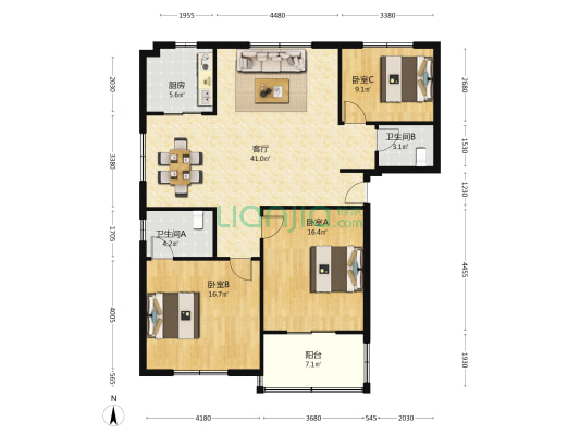 北新街228号 3室1厅2卫 128平方