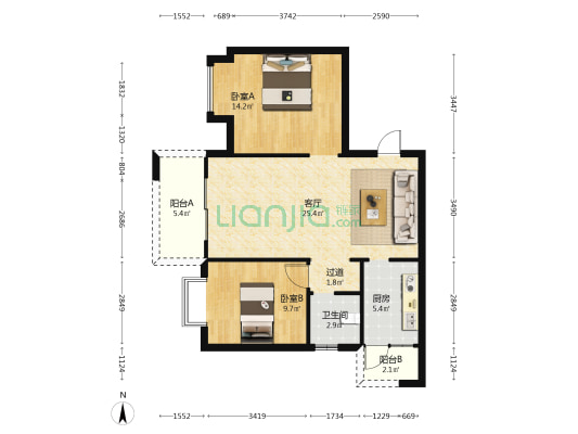 七彩云南古滇名城古城幸福里 2室1厅1卫 82平方