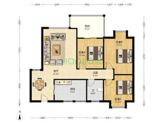 盛畅园 3室1厅1卫 115平方