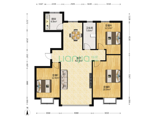 置地阳光花园 3室1厅1卫 158平方