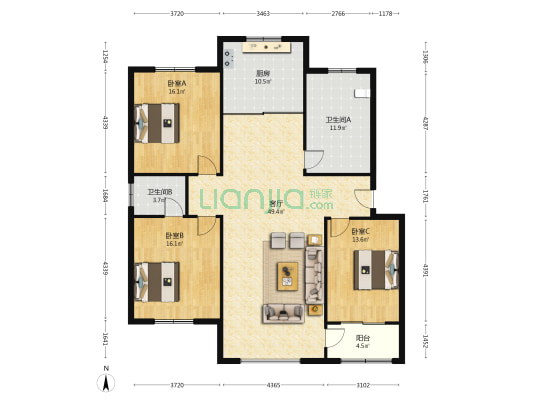 蒲泉佳园 3室1厅2卫 150平方