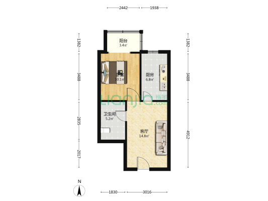朝阳龙座 1室1厅1卫 58平方