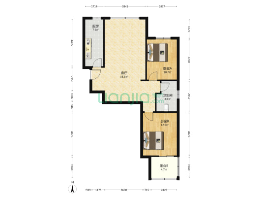 北城枫景东区 2室1厅1卫 104平方