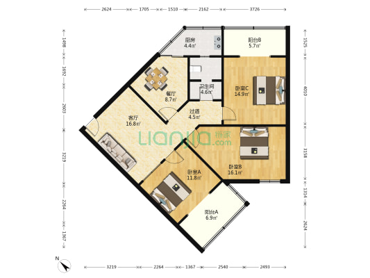 忠烈祠东街50号 3室2厅1卫 113平方