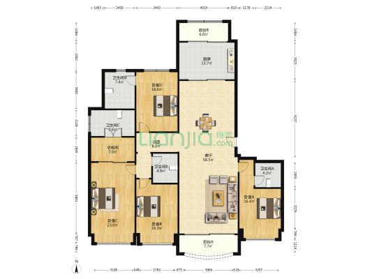 星河湾熙园 4室1厅4卫 259平方