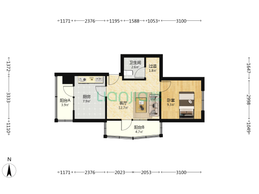 西固东路300号 1室1厅1卫 53平方
