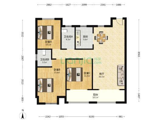 天居珑悦府 3室1厅2卫 119平方