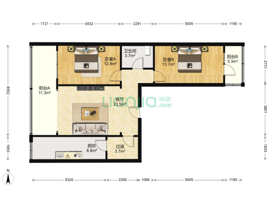 润祥花园 2室1厅1卫 100平方