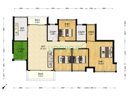 幸福派 4室1厅2卫 122平方
