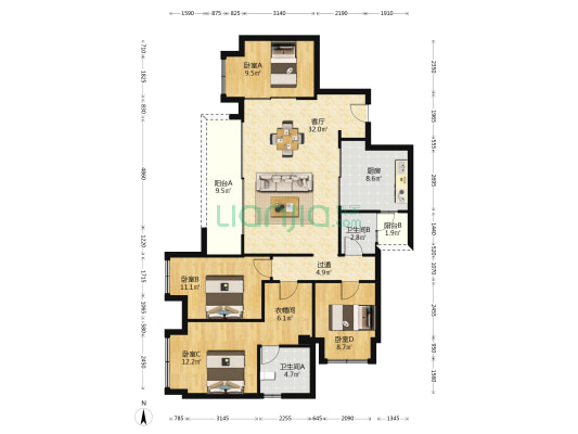 万科森林公园林阅 4室1厅2卫 132平方
