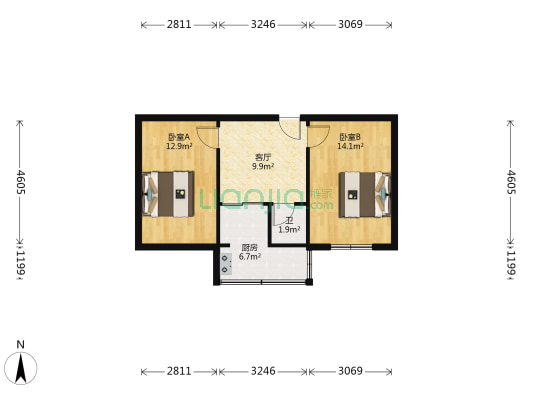千户社区 2室1厅1卫 56平方
