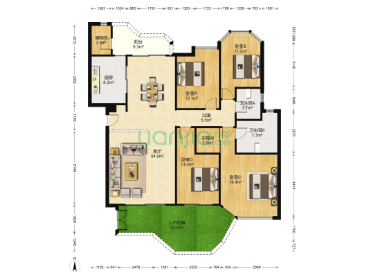 汇景新城维纶特莱 4室1厅2卫 189平方