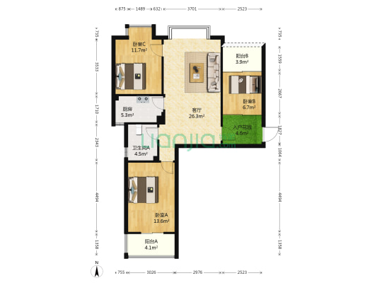 雅园 3室1厅1卫 89平方