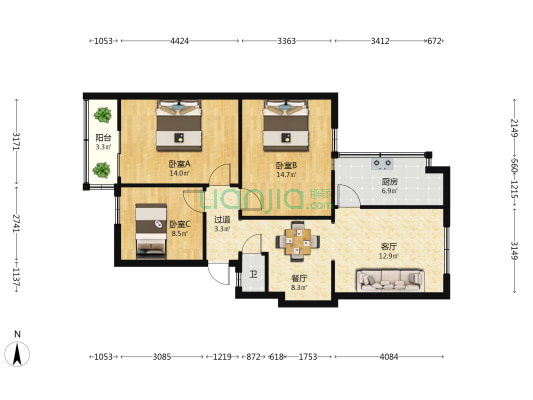 云南省煤炭供销总公司 3室2厅1卫 71平方