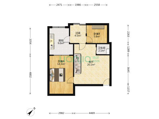 头桥路123号 2室1厅1卫 48平方