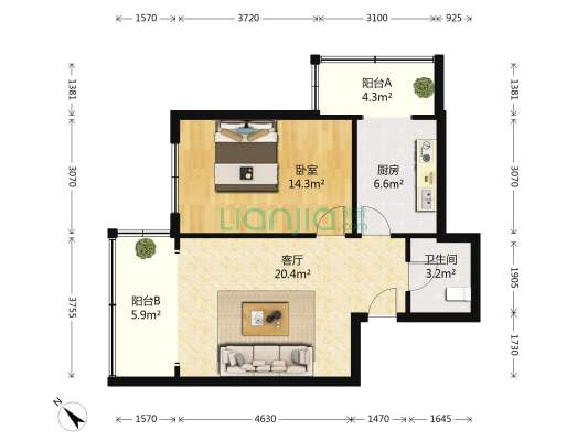 文海溪畔 1室1厅1卫 73平方