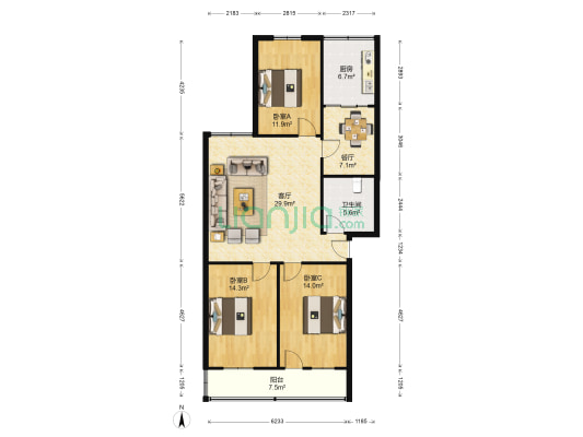 中原区检察院家属院 3室2厅1卫 115平方