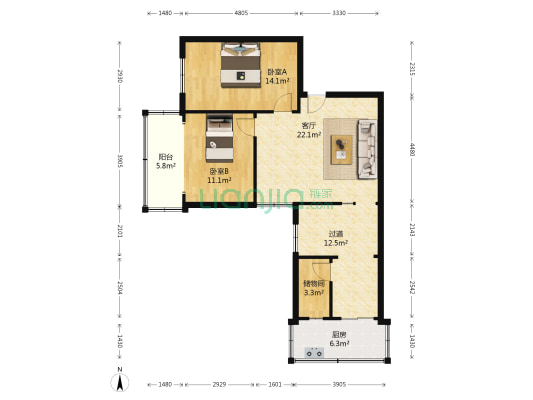 光荣西路56号 2室1厅0卫 77平方