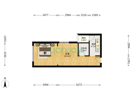 新锦江公寓 1室0厅1卫 45平方