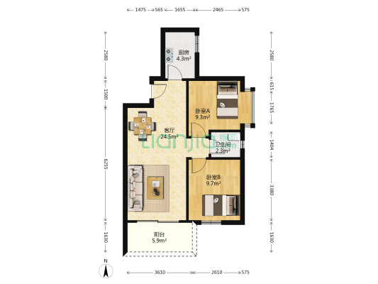 汇美南苑 2室1厅1卫 68平方
