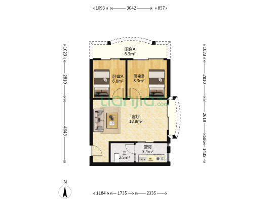 仙湖公寓 2室1厅1卫 54平方
