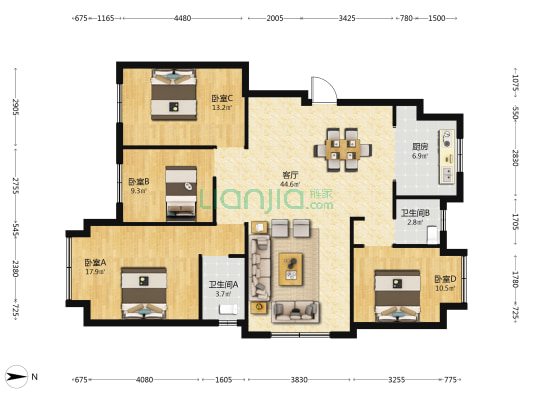 国投·源墅 4室1厅2卫 131平方