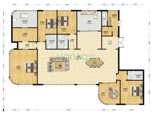 建杭江与河 5室1厅5卫 349平方
