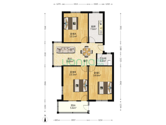 七星新村二区 3室1厅1卫 90平方
