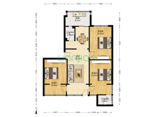 百寿路7号 3室1厅2卫 83平方