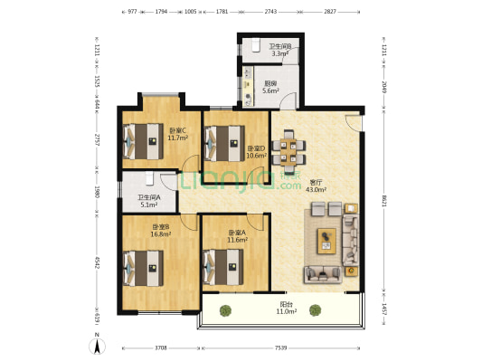 西津小区 4室1厅2卫 144平方
