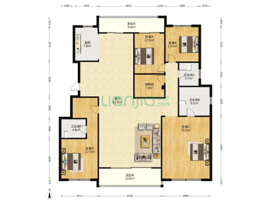 昆玉九里 4室1厅3卫 243平方