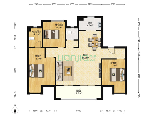 蓝光雍锦里 2室1厅1卫 125平方