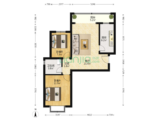 恒大御景湾西区 2室1厅1卫 89平方