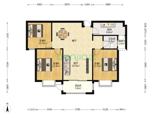 杨塘岗新居 3室1厅1卫 114平方