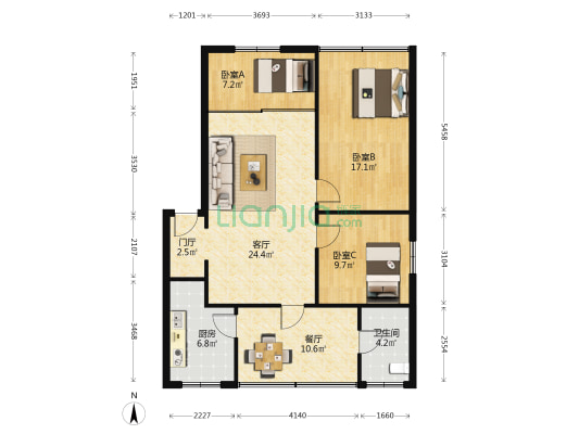 百安商业街 3室2厅1卫 130平方