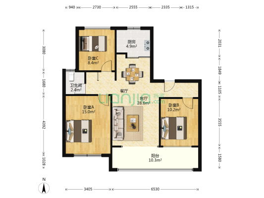 紫宸府 3室1厅1卫 98平方