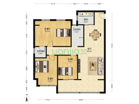 中房·书香一品 3室1厅2卫 130平方