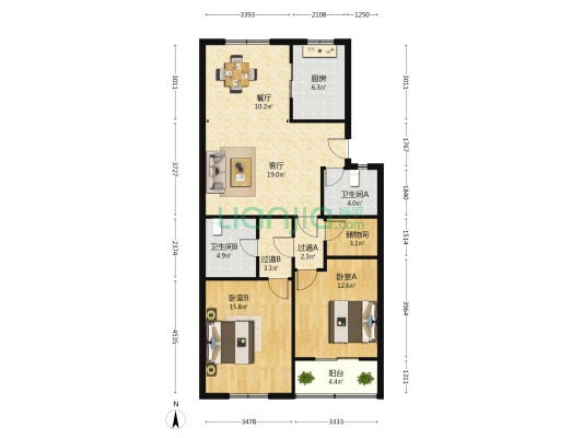 兴安路45号 2室2厅2卫 103平方