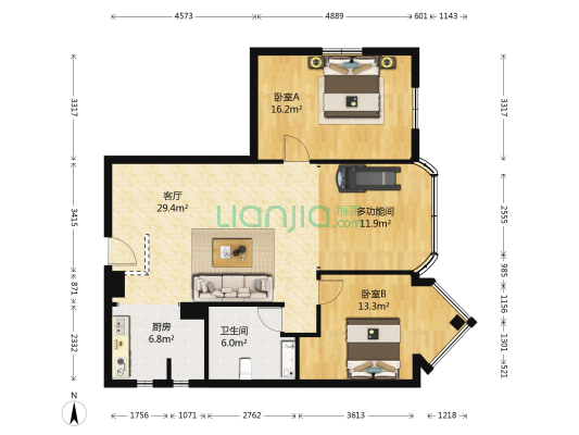 凯鹏国际大厦 3室1厅1卫 115平方