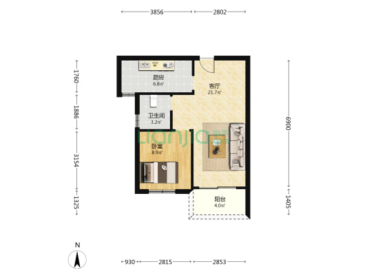 亘星滨湖苑 1室1厅1卫 65平方