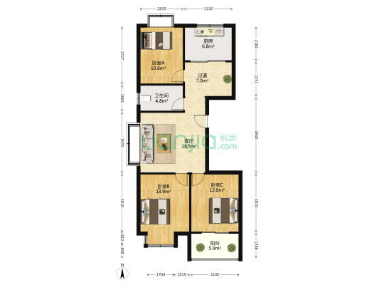圣基铭座 3室1厅1卫 105平方
