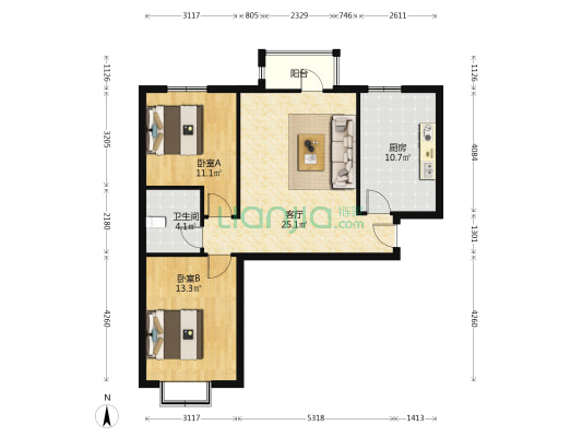 溪悦园 2室1厅1卫 99平方
